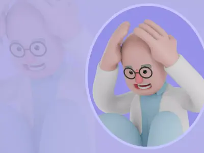 Stylized 3D Male Scientist Character - Cartoon Panic Stress Pose 3D model