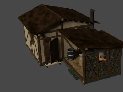 Furnitured medieval blacksmith house with exterior and interior Low-poly 3D model