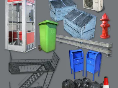 Streets Elements Pack -PBR-  Low-poly 3D model