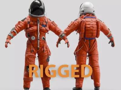 Orange ACES Spacesuit Rigged Low-poly 3D model