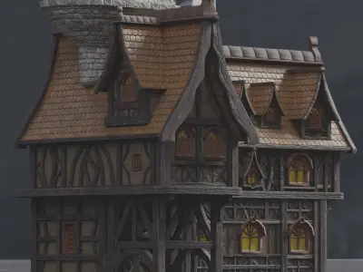  House with Tower Low-poly 3D model
