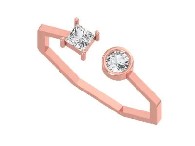 Open End Women Light Weight Band Princess Round Stone Ring 3D print model