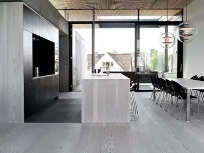 wendow modern kitchen with wooden floors and walls Free 3D model