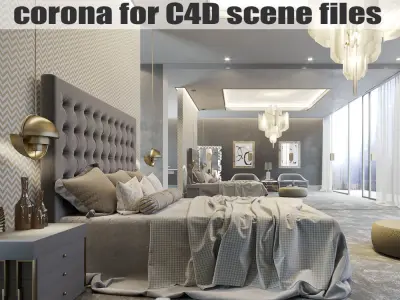 Corona - C4D Scene files - Modern Classic Bedroom Interior Scene 3D model