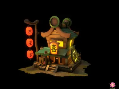 Game Ready Chinese Food Court Low-poly 3D model