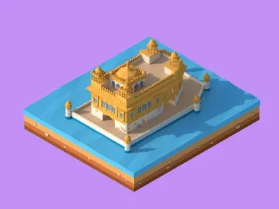 Cartoon Lowpoly Golden Tempe Landmark Low-poly 3D model