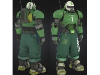 Urban Combat Robot Green Street Warrior Low-poly 3D model