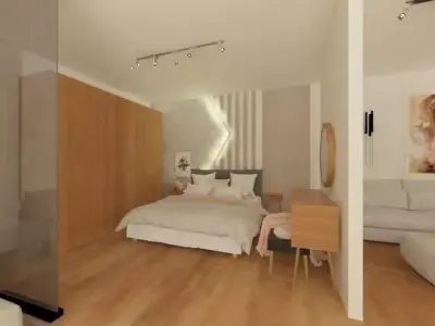 stand3 bedroom with walls and wooden floors 3D model