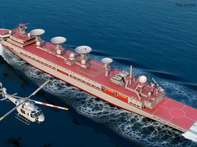  Ocean Surveillance Vessel with Communication Domes Red Simplified 