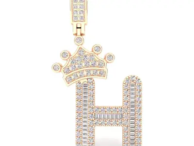 Crown Initial  H  Letter Pendant 3D print model