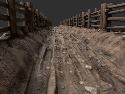 Village Road With Fence 2 Low-poly 3D model