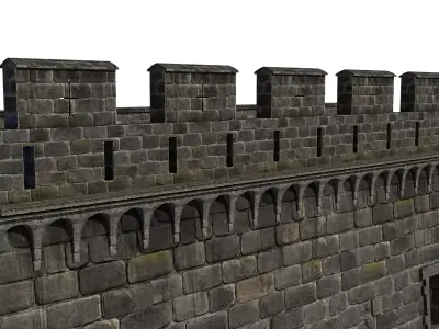 Fortress Stone Wall Low-poly 3D model