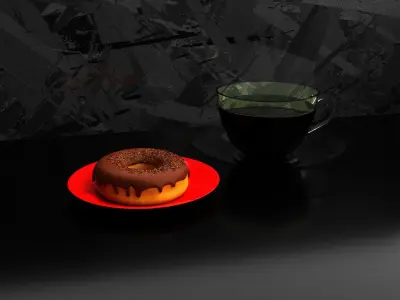 Donut with the cup of coffee Low-poly 3D model