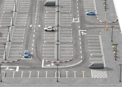  Urban Parking Layout With Cars And Boom Gates 