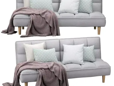 Sofa Bed Siljan Fabric Light Grey 3D model