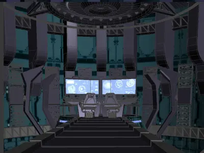 Space Station corridors spaceship landing sites 3D model