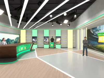Virtual News TV studio Low-poly 3D model