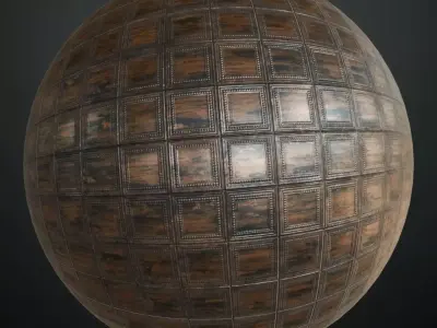 Antique Ornate Metal Ceiling Tiles PBR Seamless Texture