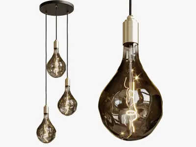 Small Black Canopy With 3 Pendants and 3 Voronoi II Bulbs 3D model