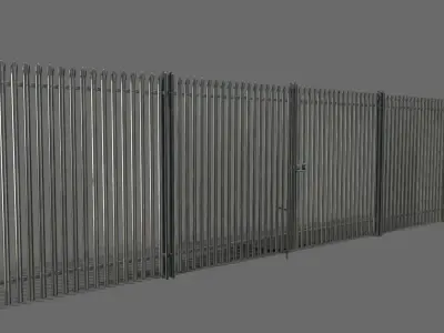 Low poly fence set of metal fences Low-poly 3D model
