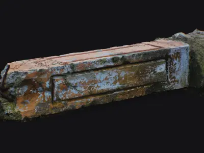 Old Concrete Railing Post Destroyed Beam Peeling Structure 3D model