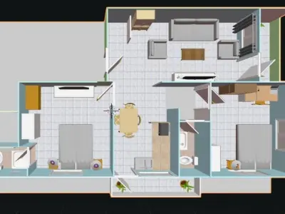 detailed floor plan 3d BLENDER ready 3D model Low-poly 3D model