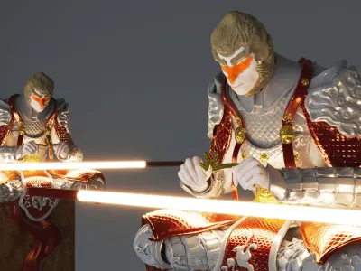 Monkey King Sun Wu Kong Sitting Sculpture Statue 3D model 3D model