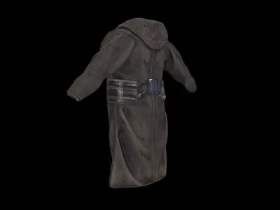 Postapocalypse sci-fi long jacket with hood Low-poly 3D model