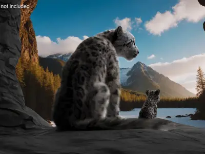  Snow Leopard Mother and Calf in Cave Habitat Fur 