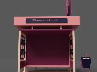 Pink bus stop - with flower Low-poly 3D model