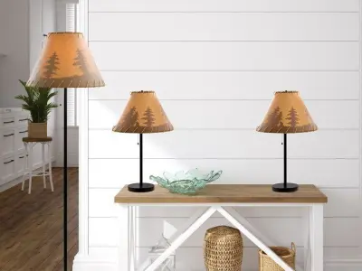 Elsea Rustic Cabin Lodge Table - Floor Lamp Forest Print 3D model