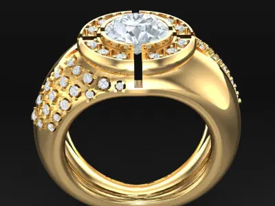 Light Gold Diamond Men Ring 2MR056 3D model