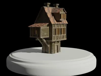 low poly Cottage wooden house Low-poly 3D model