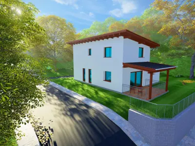 simple counrty house with slanted roof  3D model