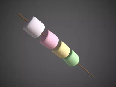 Mashmallows with Stick Low-poly 3D model