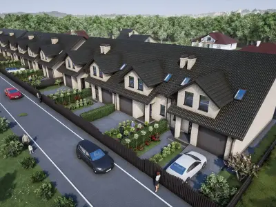  Suburban houses  4 types 3D model