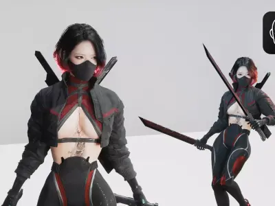 Scifi Assassin Girl Modular Low-poly 3D model