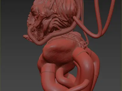 Alien head with wires 3D model