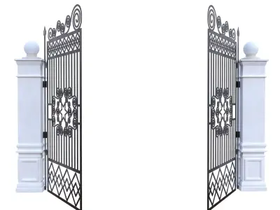 Decorative Wrought Iron Gate with Pillars Low Poly 3D Model Low-poly 3D model