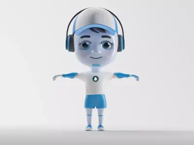 BlueBotKid  Rigged Cartoon Mascot Low-poly 3D model
