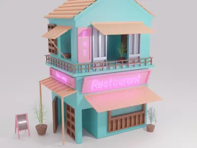 Traditional Japanese Shop or Restraurent Low-poly 3D model