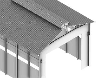 Warehouse 3 door with metal frame 3D model