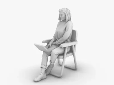 Woman with computer 3D print model