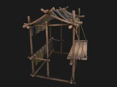 Medieval Market Stall Blue  Low-poly 3D model
