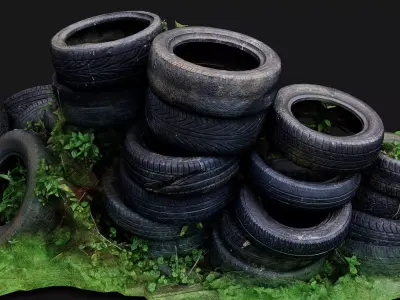 tires street abandoned barricade pt1 PBR photogrammetry Low-poly 3D model