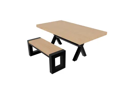 Loft Style Table and Bench 3D model