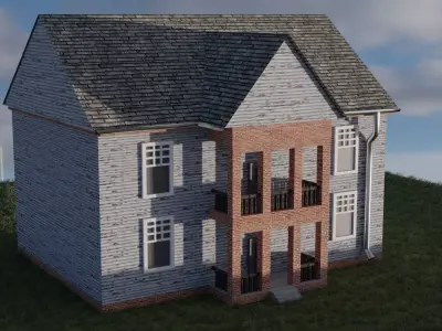 House 3D Model in sky Low-poly 3D model