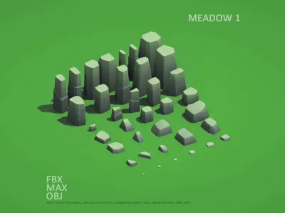 Cartoon Stones Pack1 v2 - Smooth edges with flat faces Low-poly 3D model