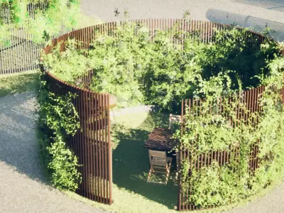 Round Gazebo with climber ivy fence 3D model