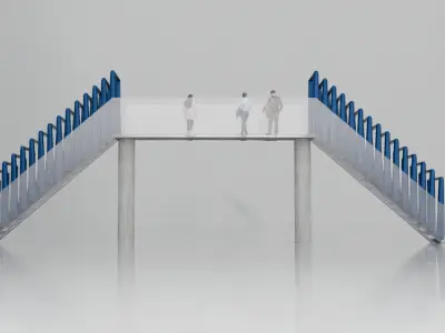 Modern Glass Pedestrian Bridge with Stairs High-Quality 3D Model Low-poly 3D model